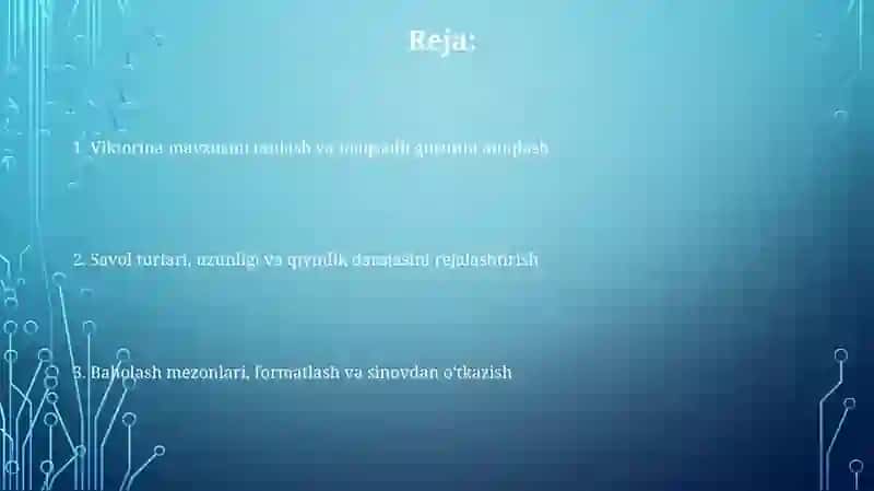 Quiz yaratish rejalari 2