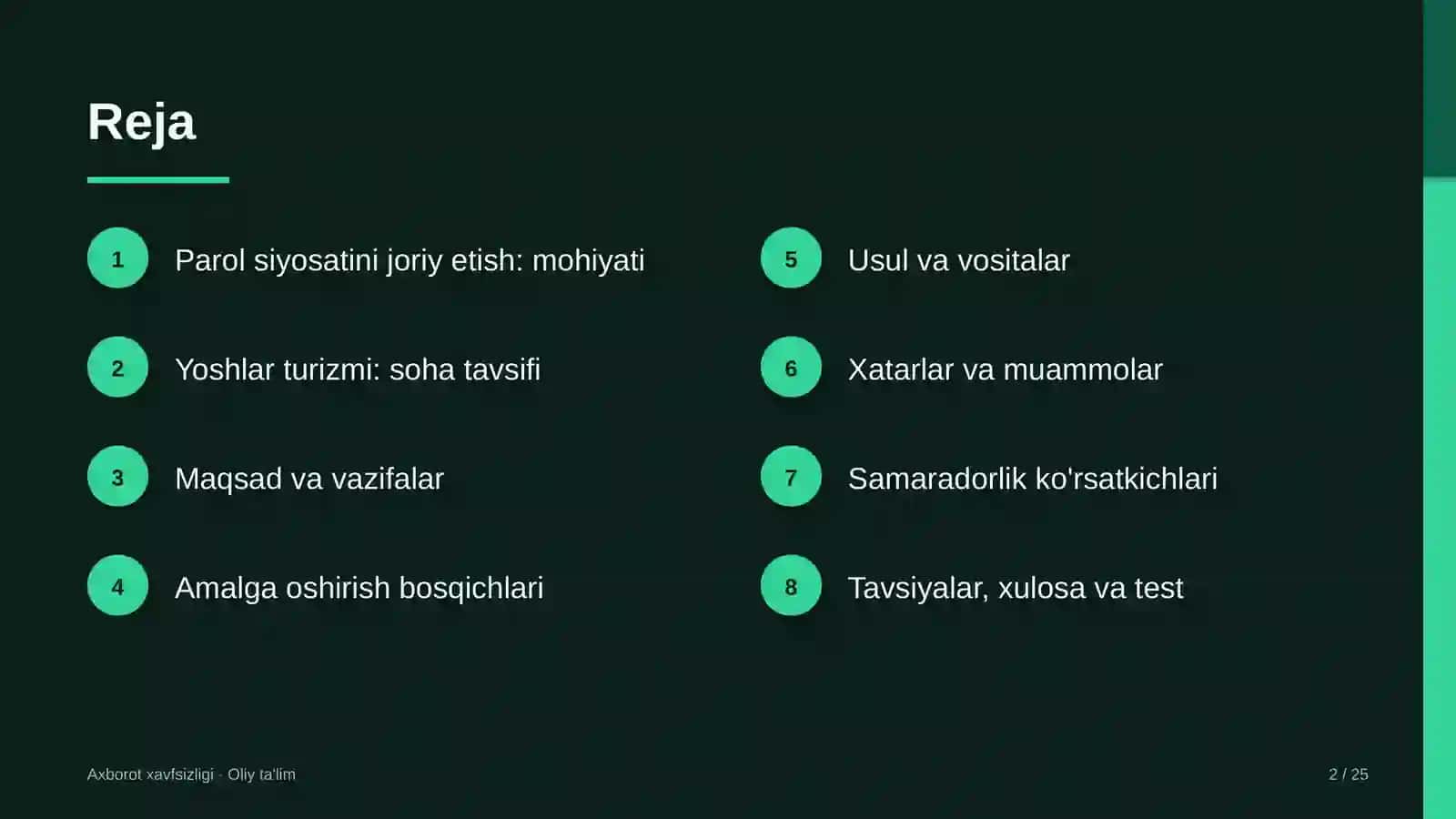 Yoshlar turizmida parol siyosatini joriy etish 2