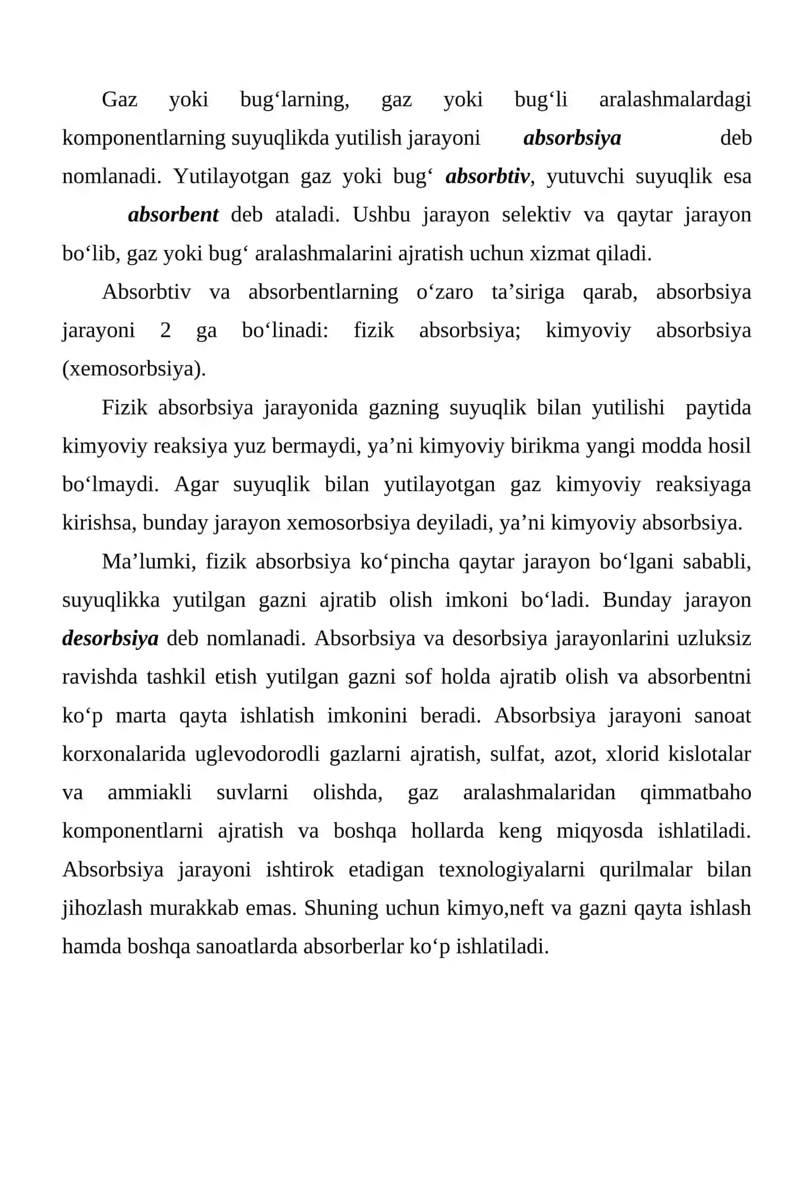 Absorbsiya va adsorbsiya jarayonlar jihozlari 2
