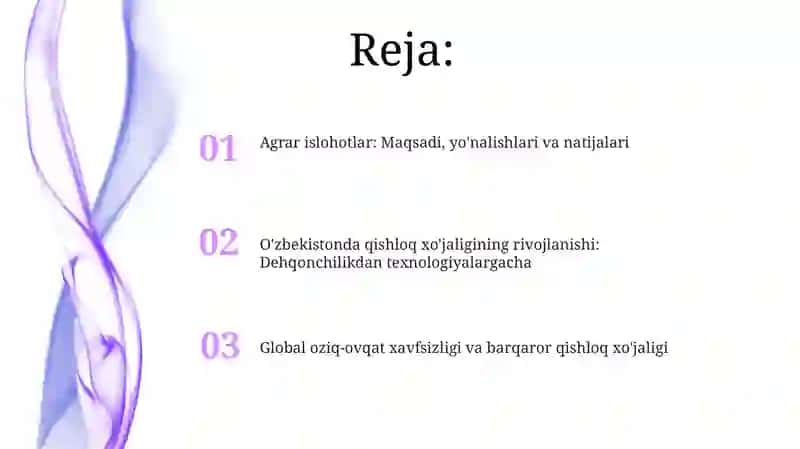Agrar islohotlar va qishloq xoʻjaligidagi oʻzgarishlar 2