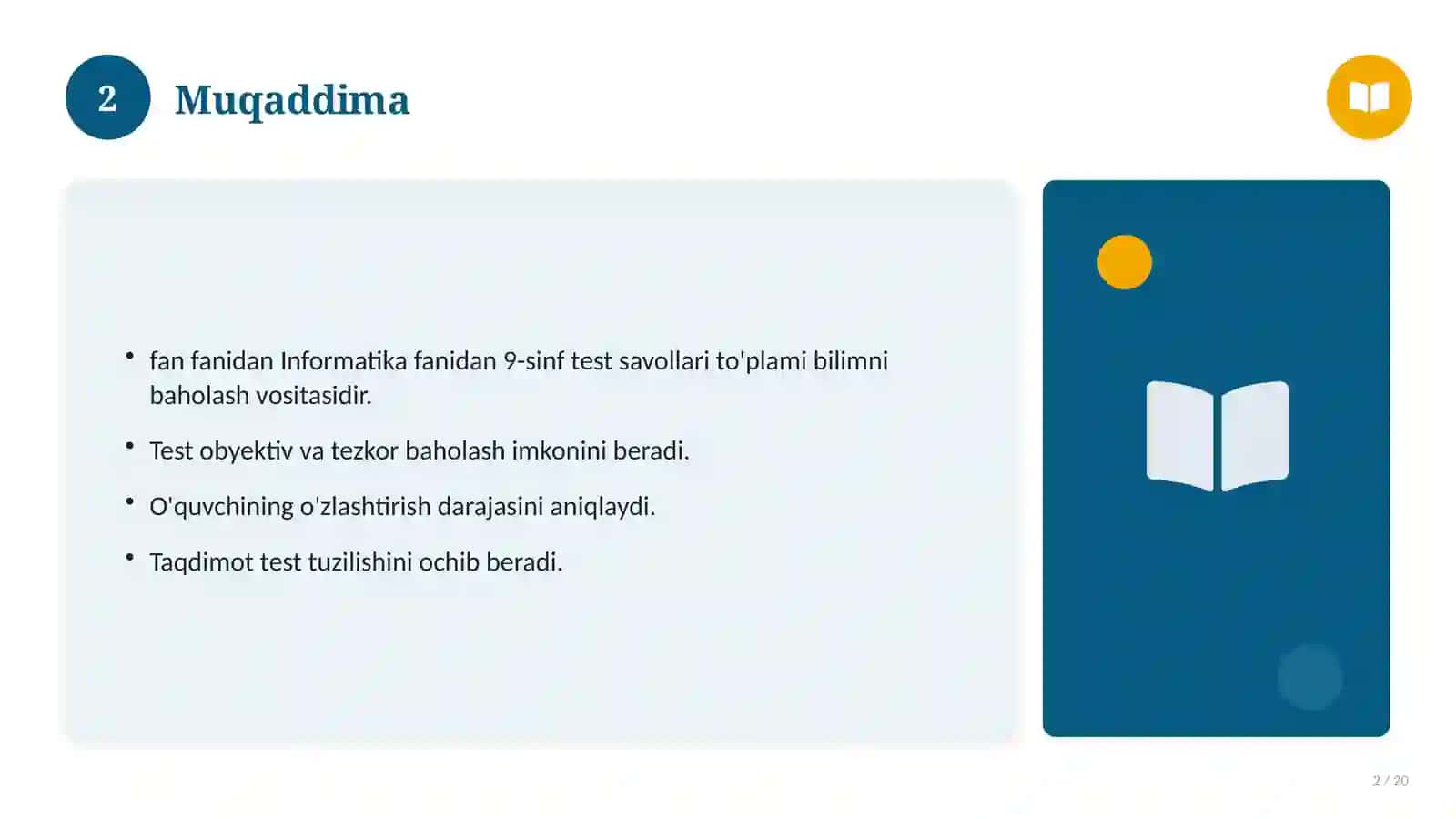 Informatika fanidan 9-sinf test savollari to'plami 2