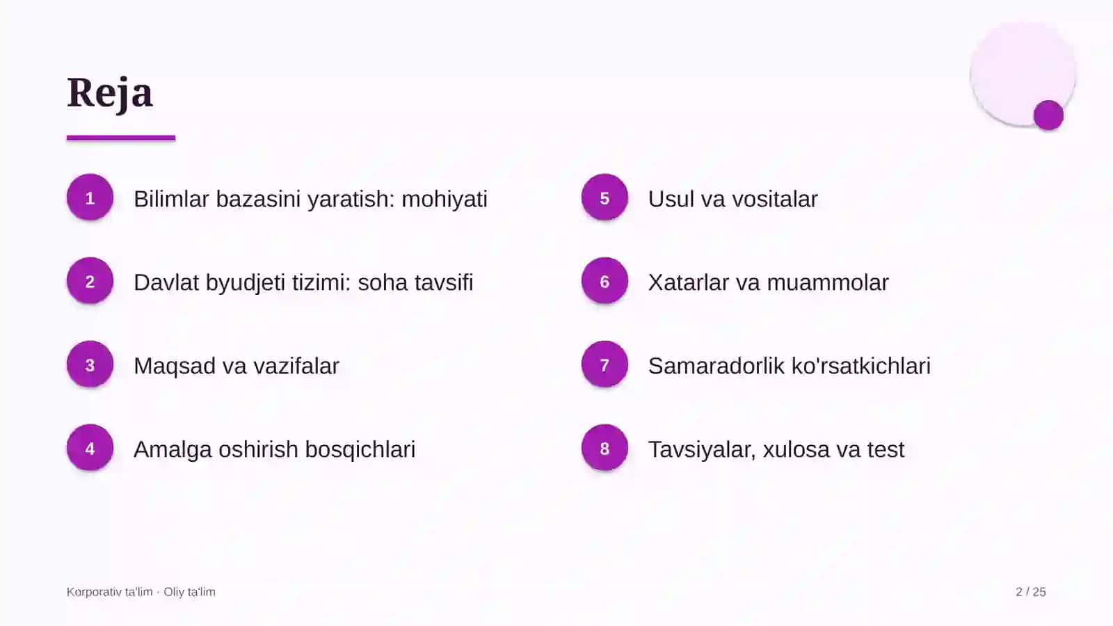 Davlat byudjeti tizimida bilimlar bazasini yaratish 2