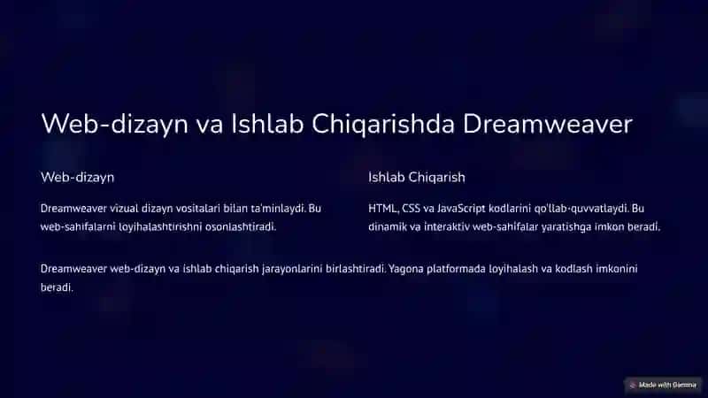 Macromedia Dreamweaver: Web-ishlab Chiqarish Asosi 2