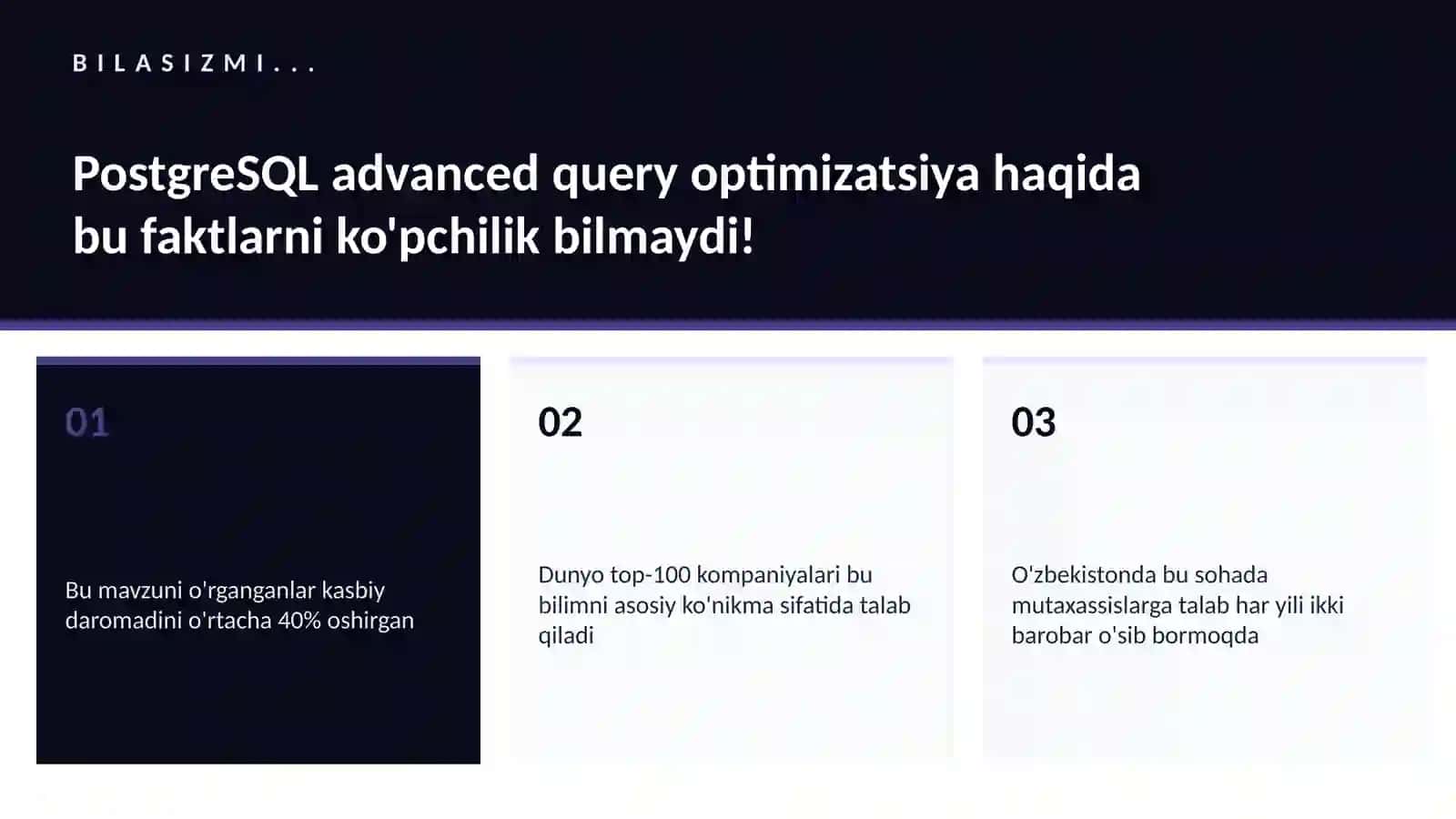 PostgreSQL advanced query optimizatsiya 2