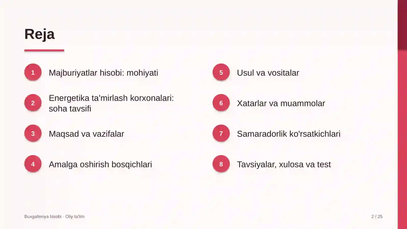Energetika ta'mirlash korxonalarida majburiyatlar hisobi 2