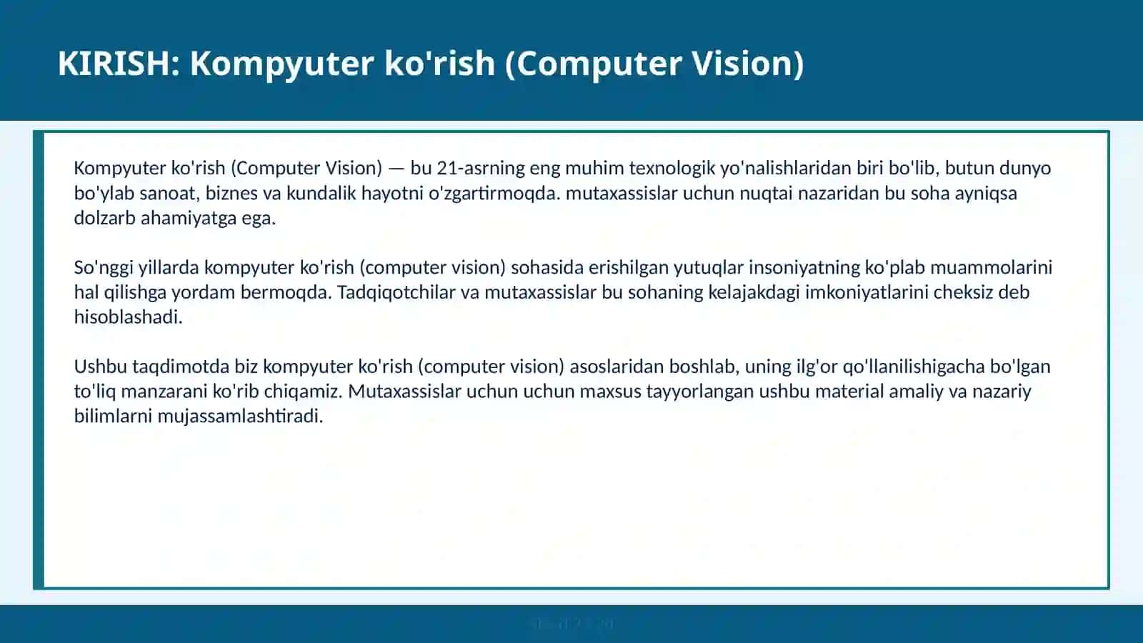 KOMPYUTER KO'RISH (COMPUTER VISION) 2