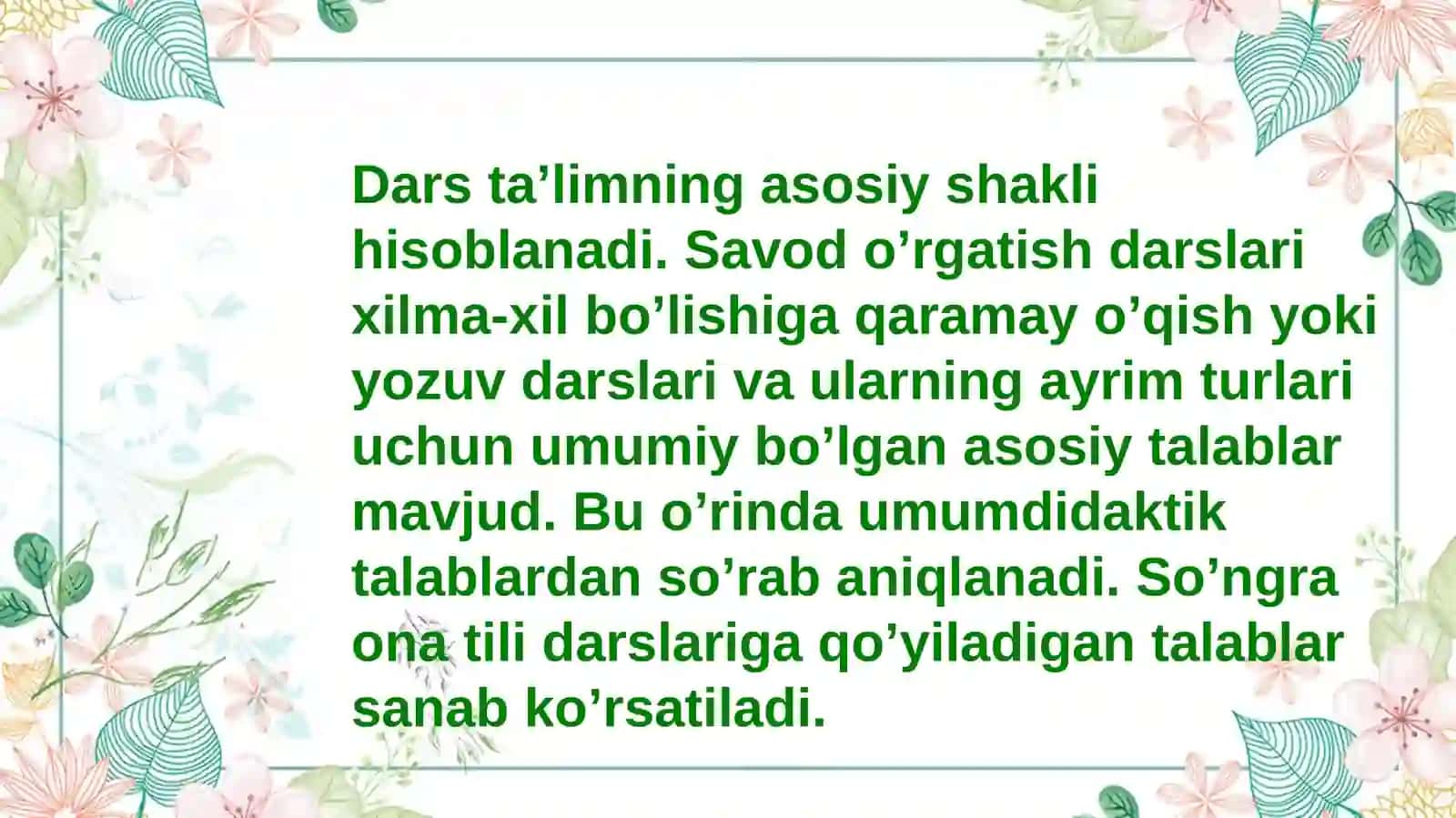 Savod oʻrgatish davrida oʻqish darslari 2