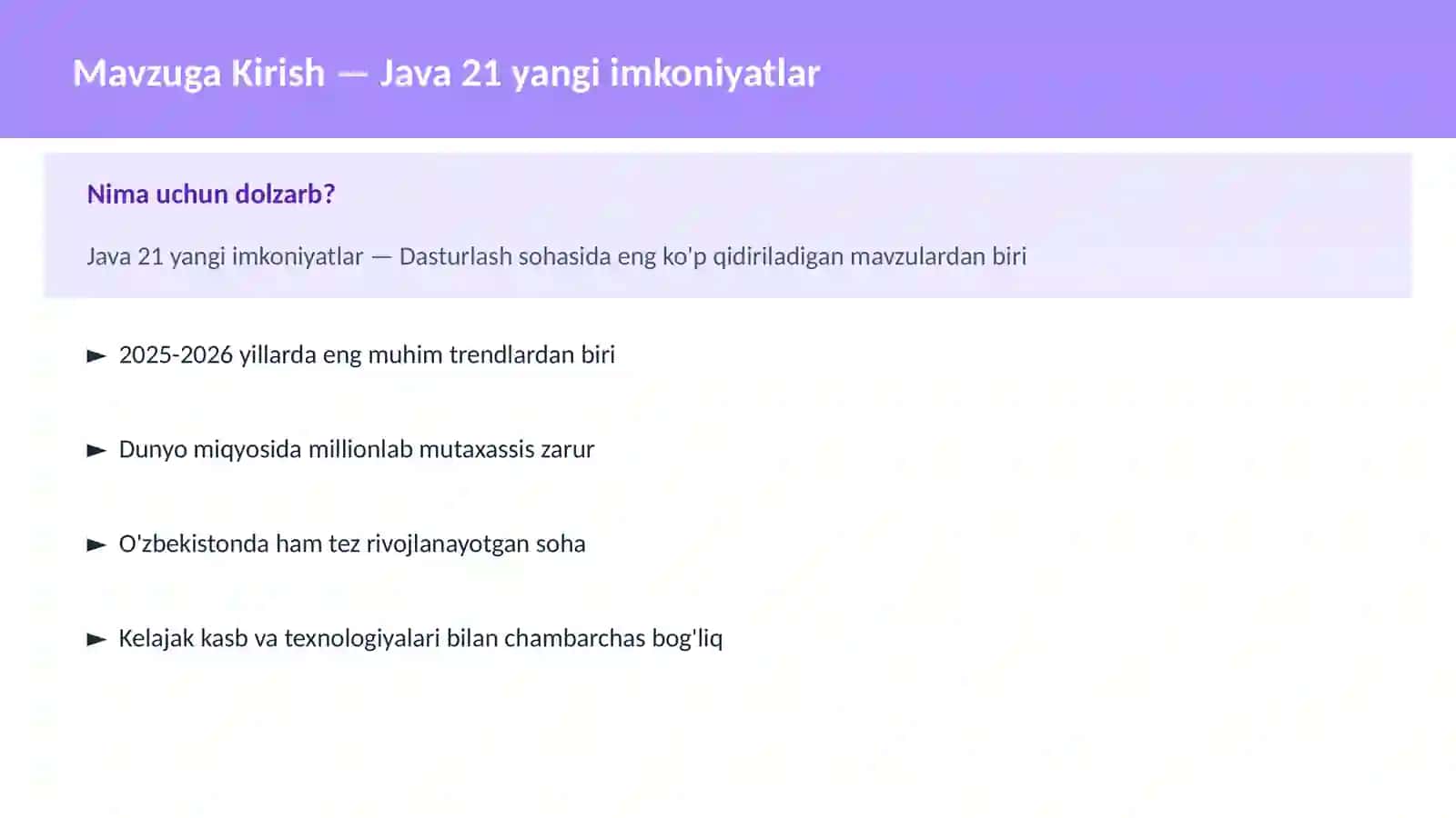 Java 21 yangi imkoniyatlar 2