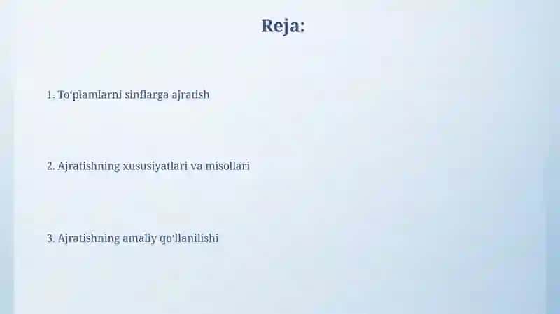 To'plamlarni sinflarga ajratish 2