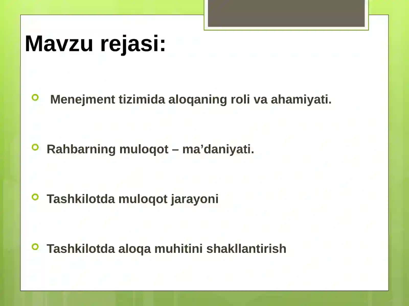 TASHKILOTDA MULOQOT TIZIMI 2