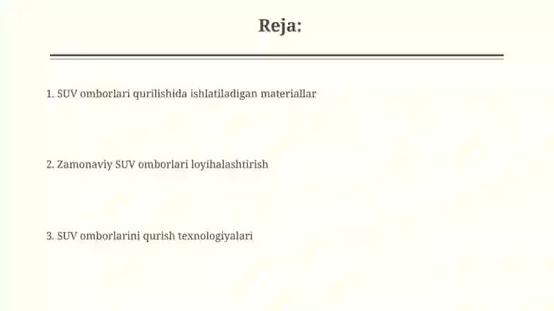 SUV omborlari qurilish texnologiyasi 2