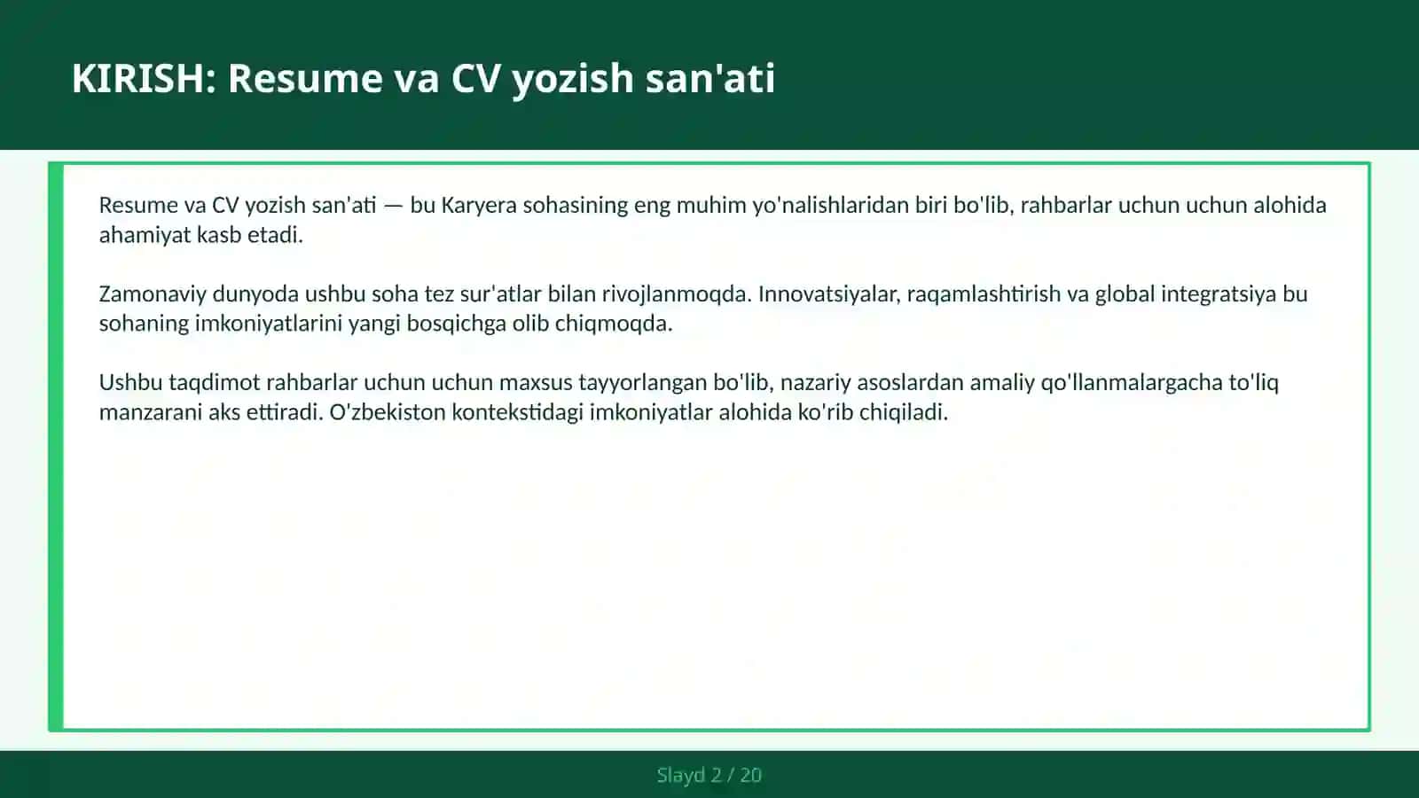 RESUME VA CV YOZISH SAN'ATI 2
