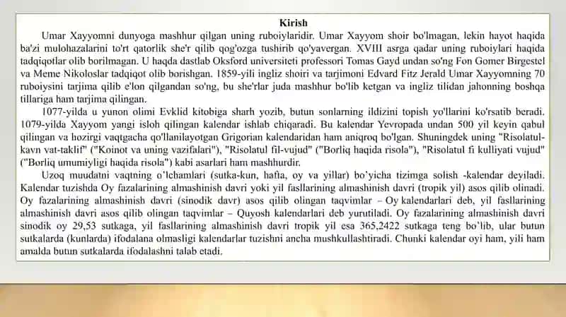 UMAR HAYYOM  KALENDARI 2
