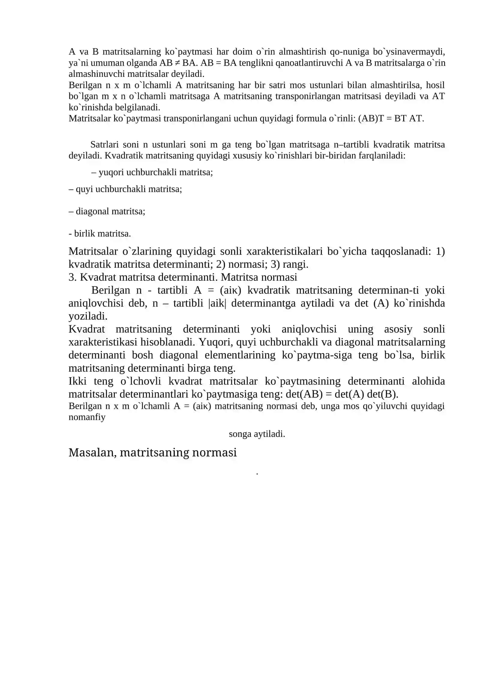 Matritsalar va ular ustida amallar 2