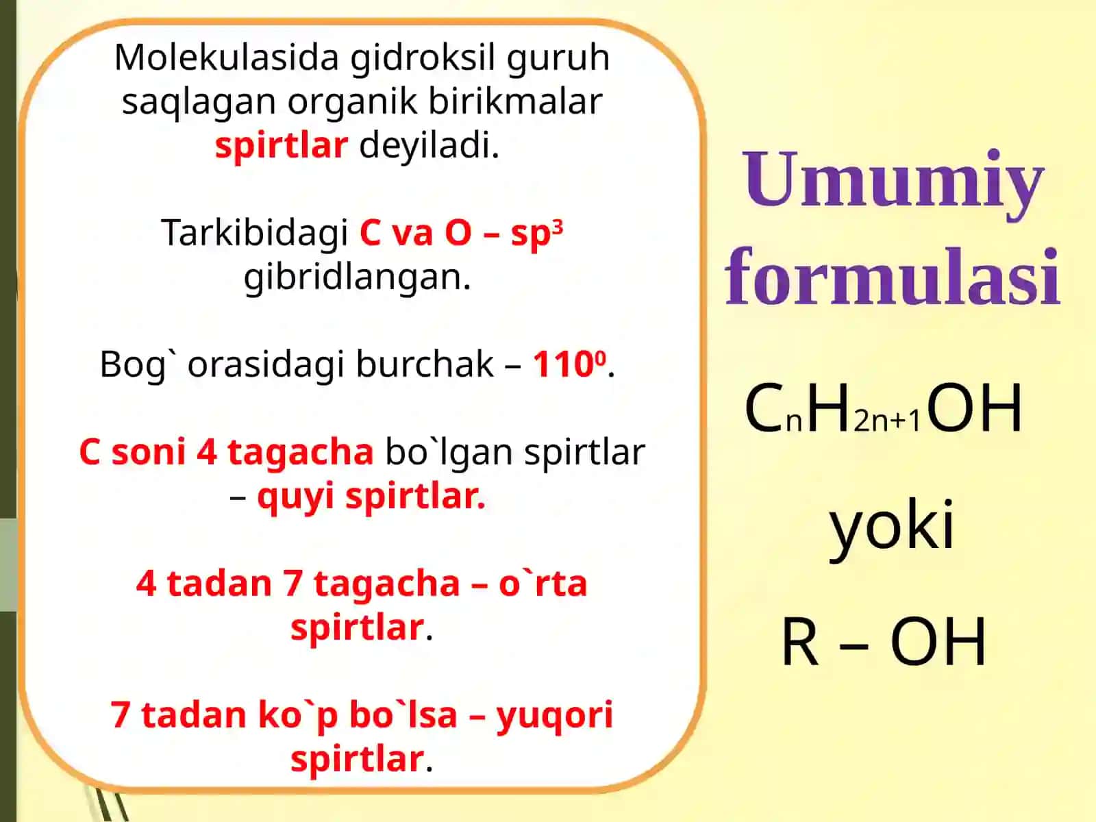 Bir atomli spirtlar: tuzilishi, olinishi, xossalari 2
