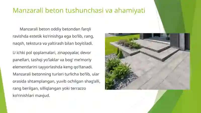 Manzarali beton uchun xom ashyo. 2