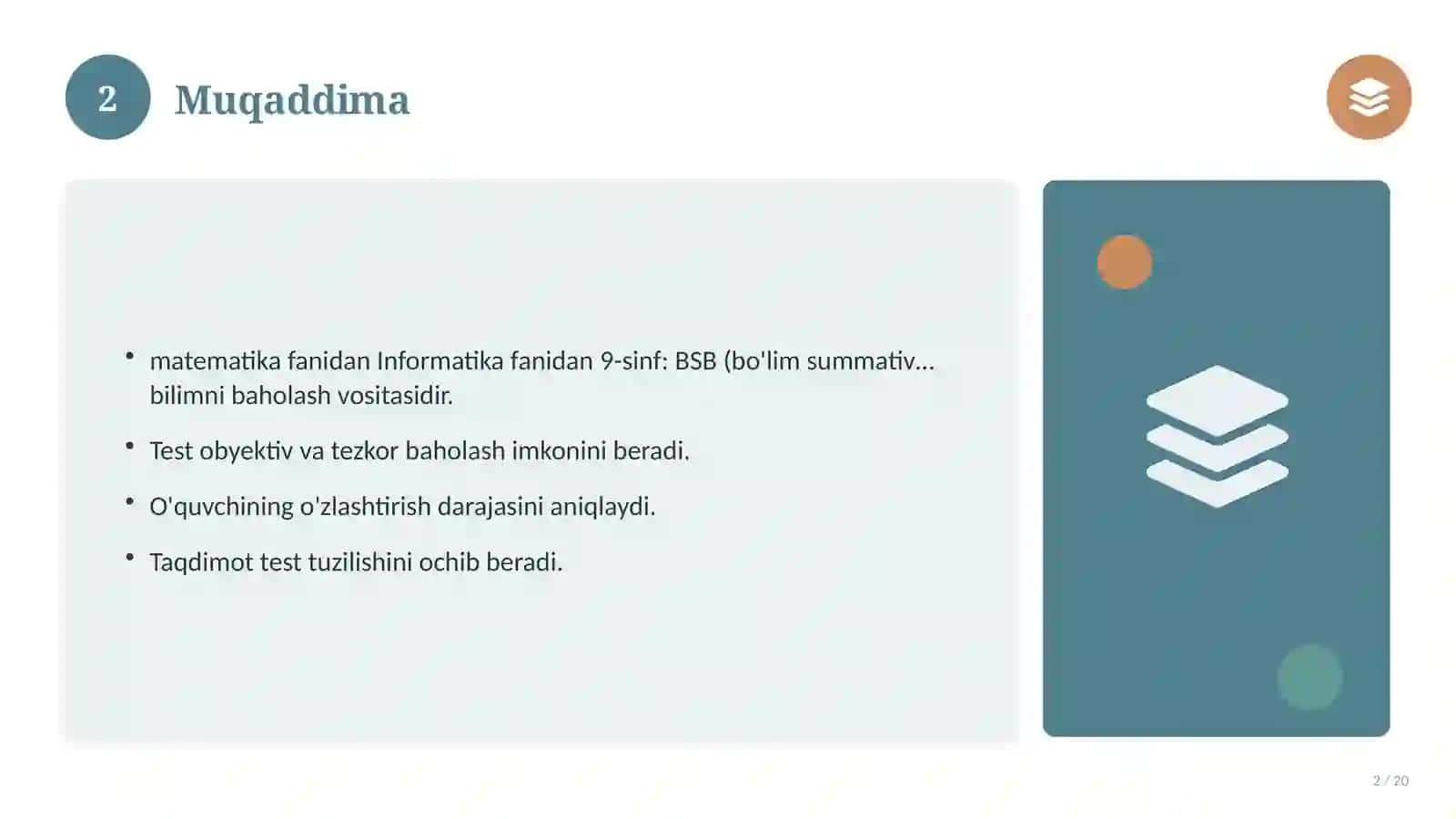 Informatika fanidan 9-sinf: BSB (bo'lim summativ baholash) 2