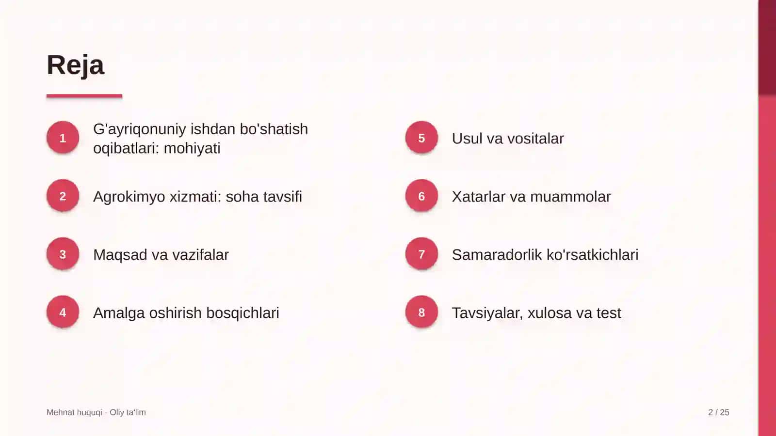 agrokimyo xizmatida g'ayriqonuniy ishdan bo'shatishning huquqiy oqibatlari 3326 2