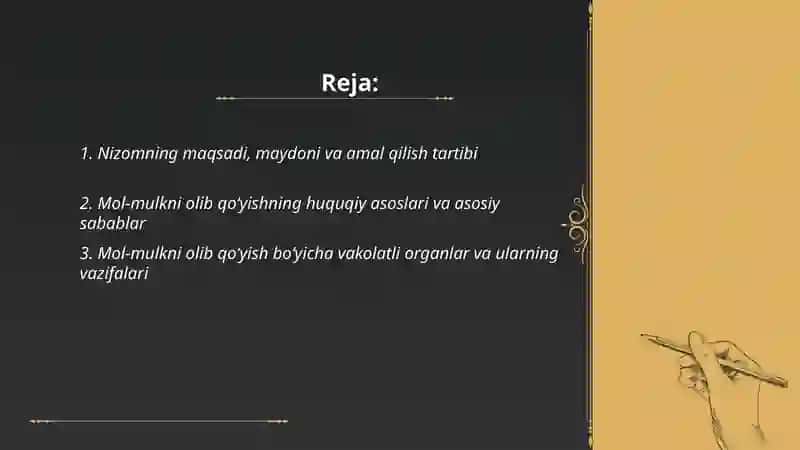 Davlat daromadiga oʻtkaziladigan mol-mulkni olib qoʻyish, sotish yoki yoʻq qilib tashlash tartibi toʻgʻrisida Nizom 2