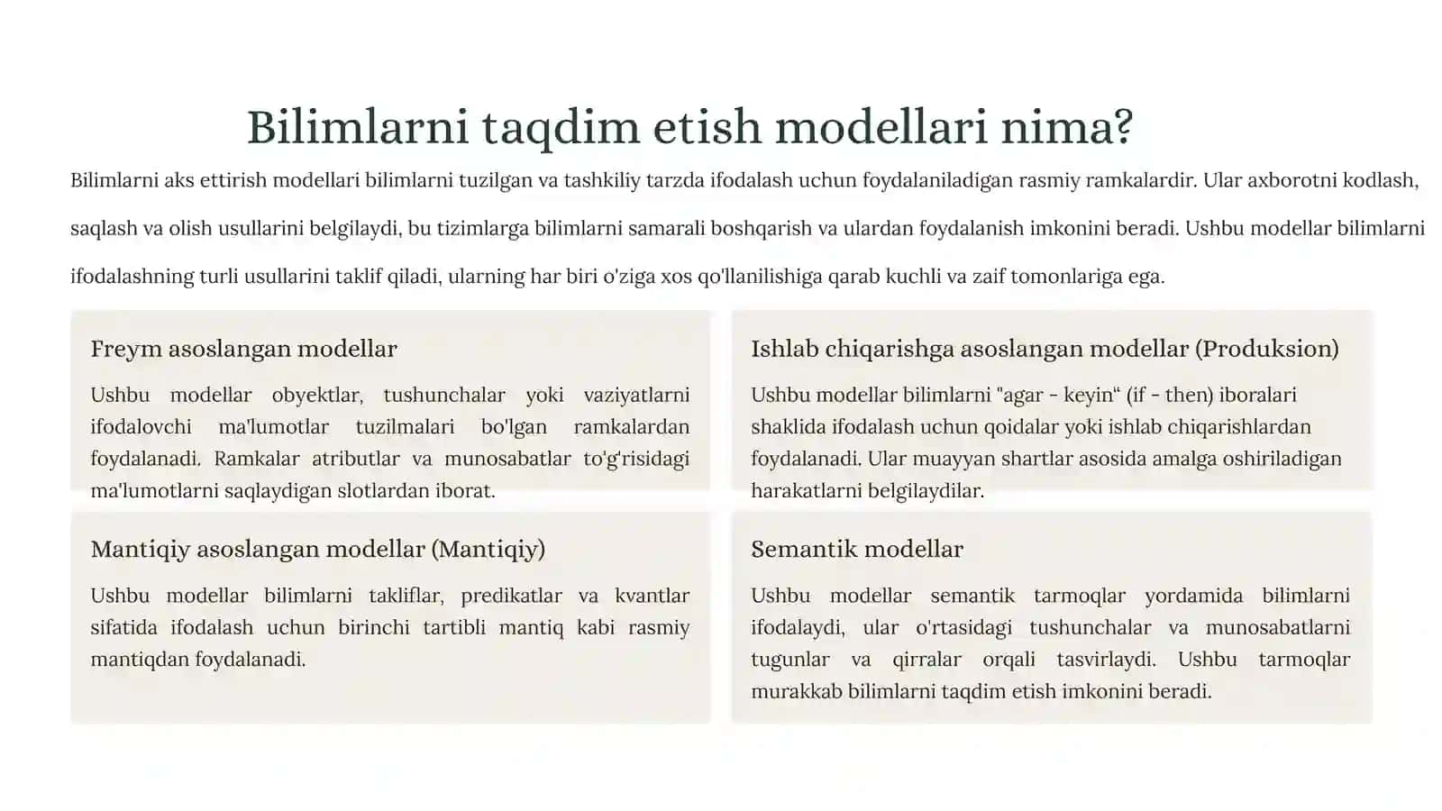 Bilimlarni ifodalash modellari 2