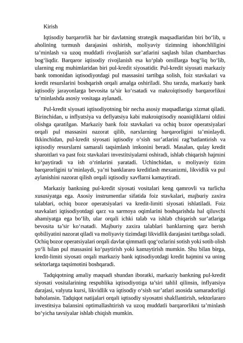 Pul kredit siyosati iqtisodiy barqarorlikni ta'minlashda markaziy bankning asosiy vositasi haqida 2