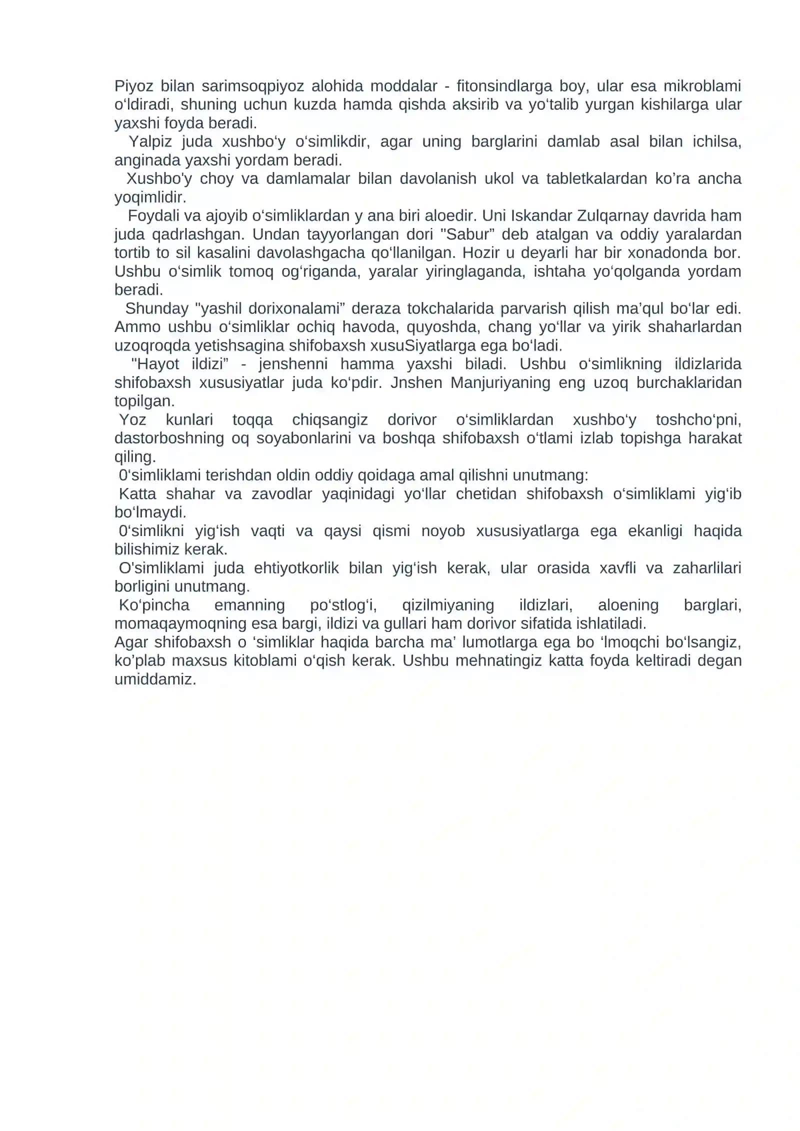 O`simliklarning shifobaxsh xususiyatlari 2