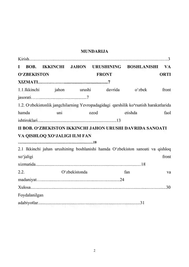 IKKINCHI JAHON URUSHINING BOSHLANISHI VA OʻZBEKISTON FRONT ORTI XIZMATI 2