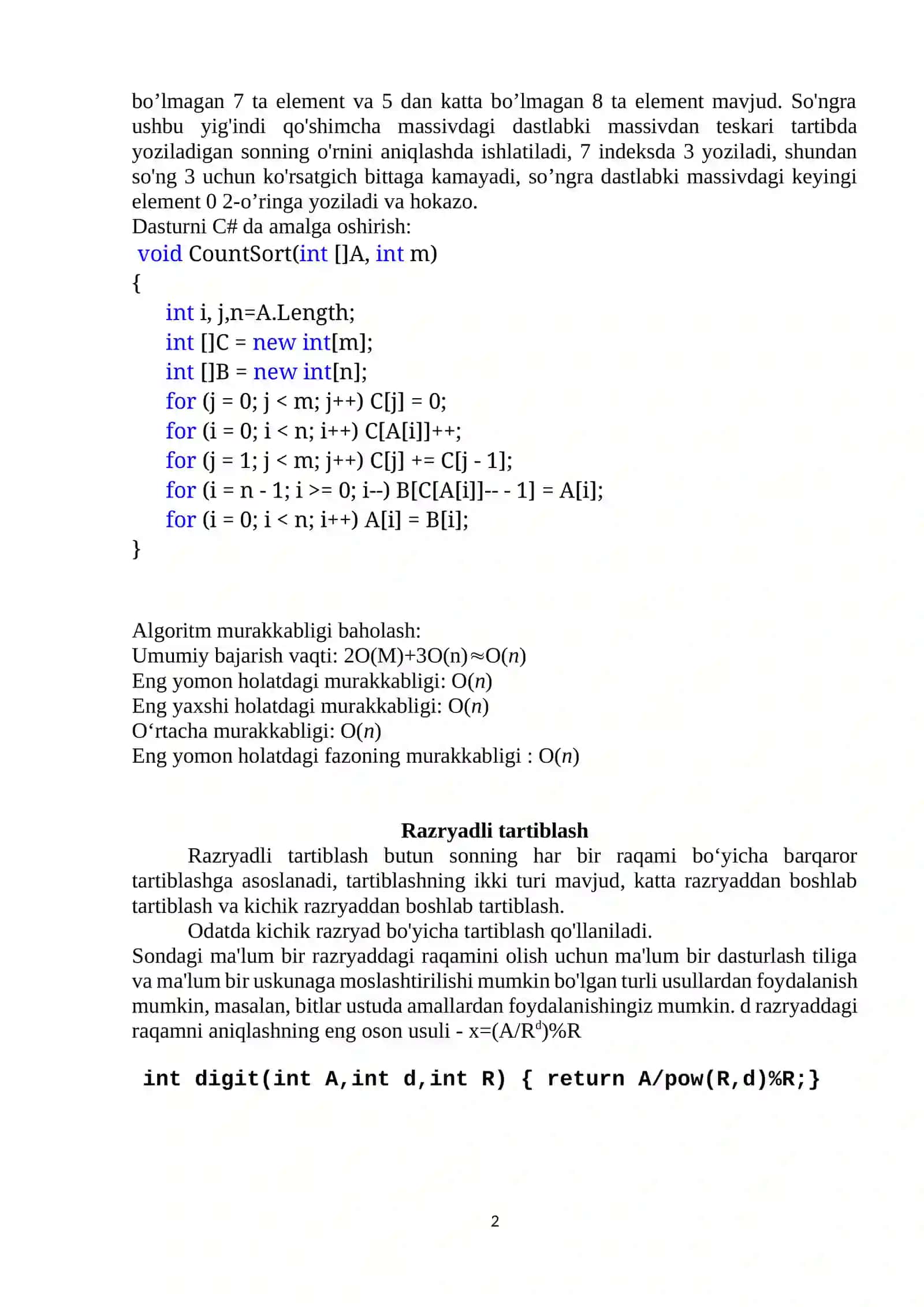 Chiziqli tartiblash algoritmlari 2