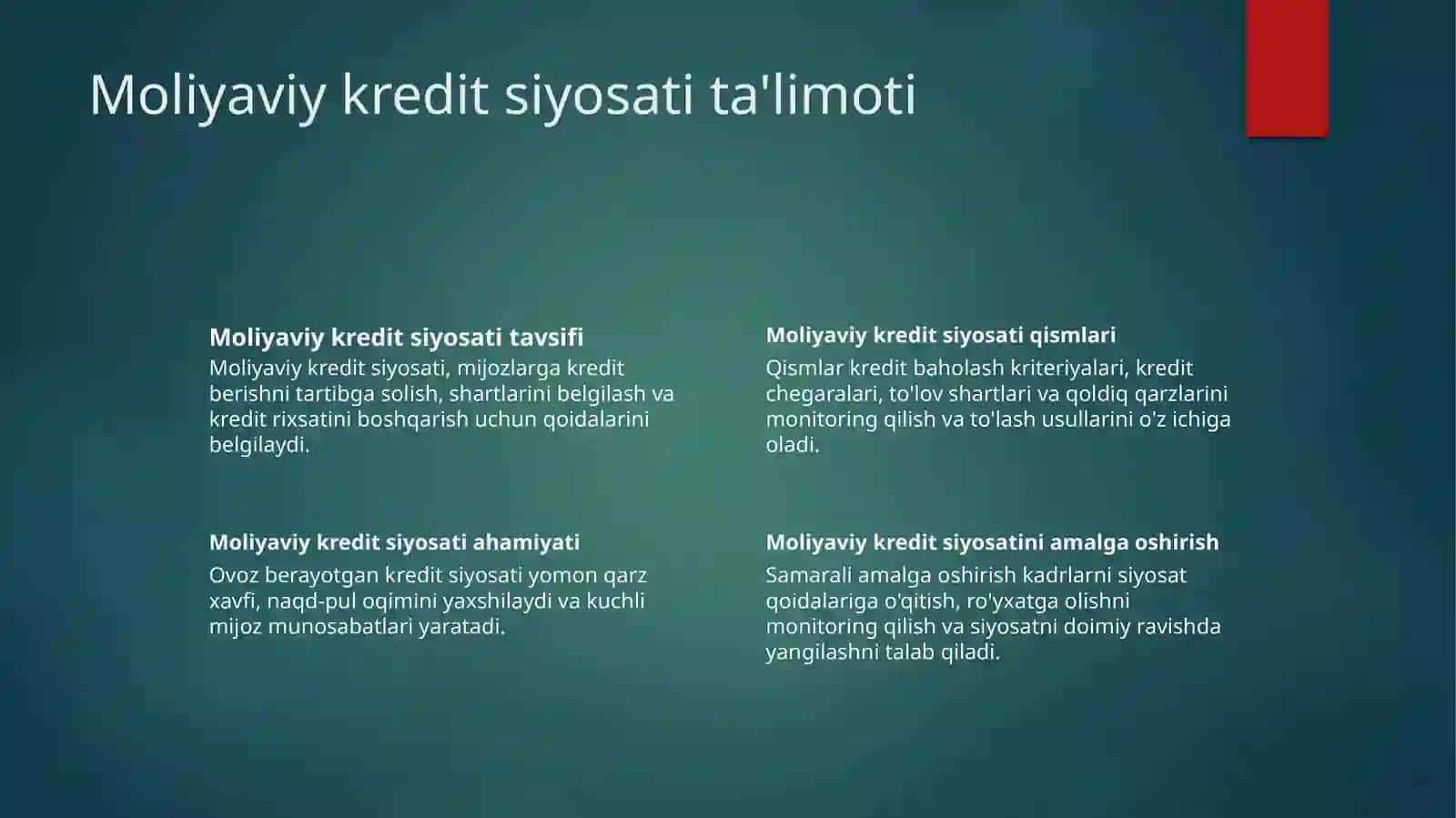 Moliyaviy kredit siyosati ta'limoti 2