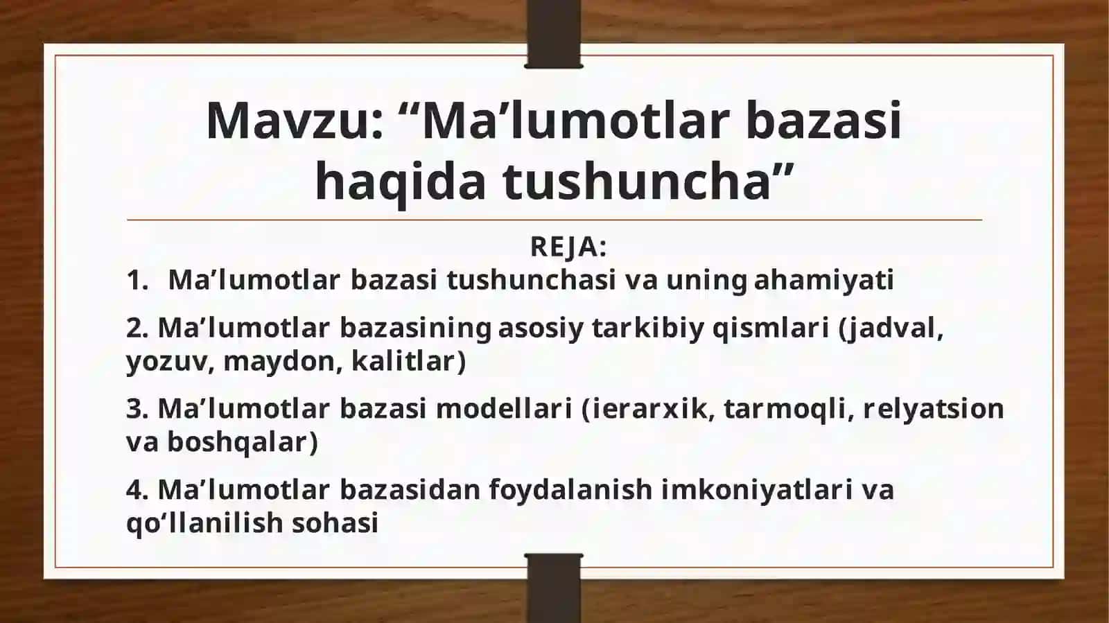 Ma’lumotlar bazasining ahamyati 2