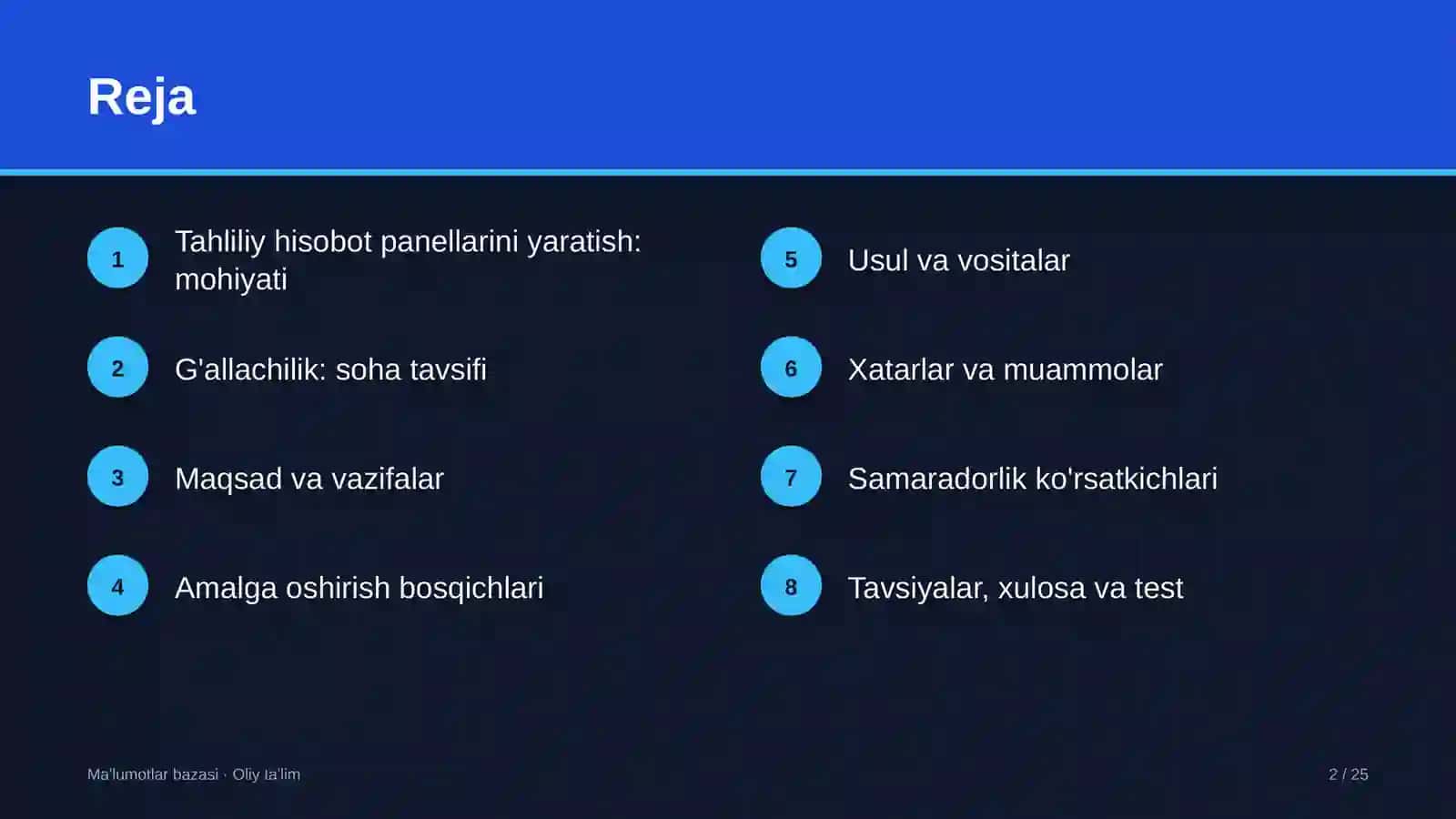 G'allachilikda tahliliy hisobot panellarini (dashboard) yaratish 2