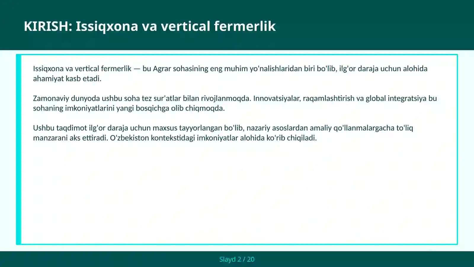 Issiqxona va vertical fermerlik 2