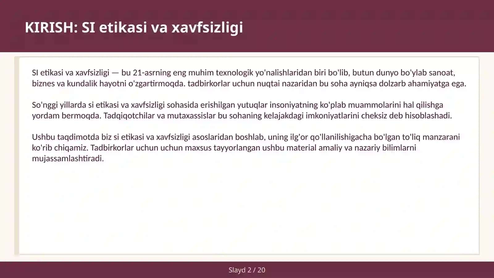 SI ETIKASI VA XAVFSIZLIGI 2