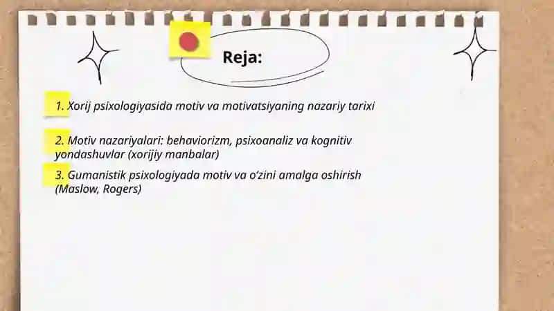 Xorij psixologiyasida motiv va motivatsiyaning nazariy tarixi 2