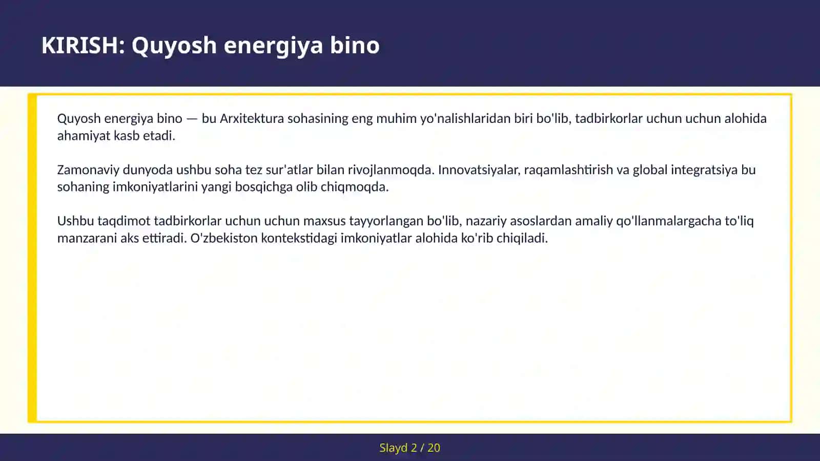 Quyosh energiya bino 2