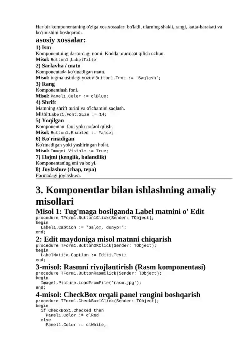 Komponentalar bilan ishlash 2