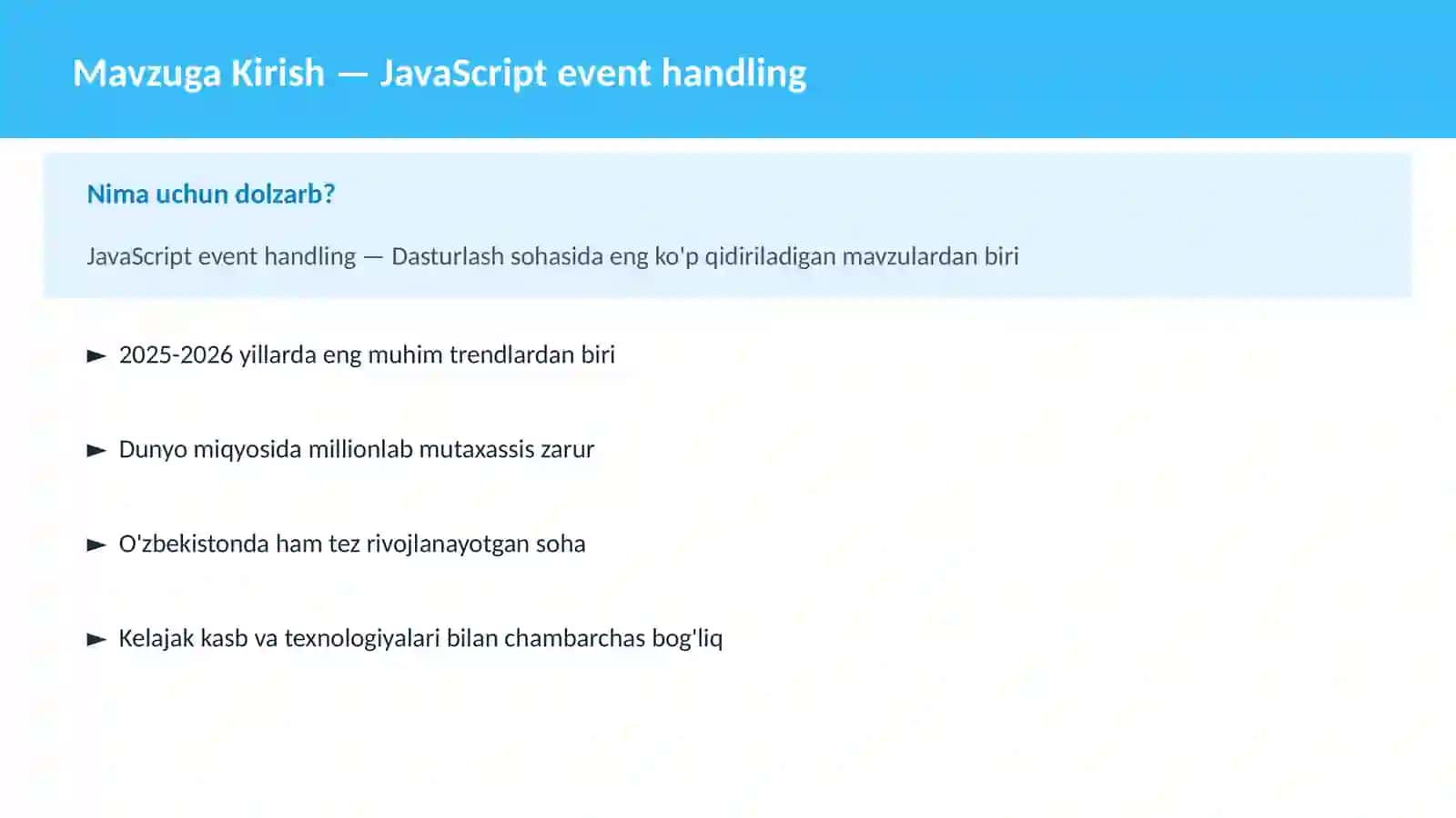 DASTURLASH | JAVASCRIPT VA WEB 2
