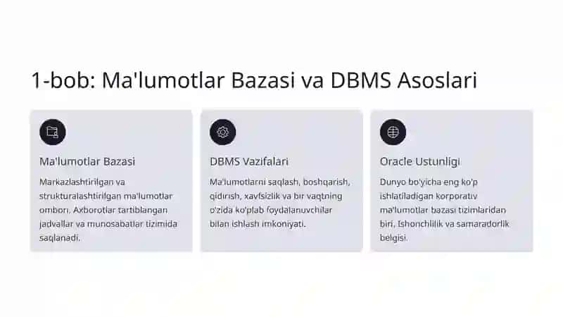 ORACLE Ma'lumotlar Bazasi 2