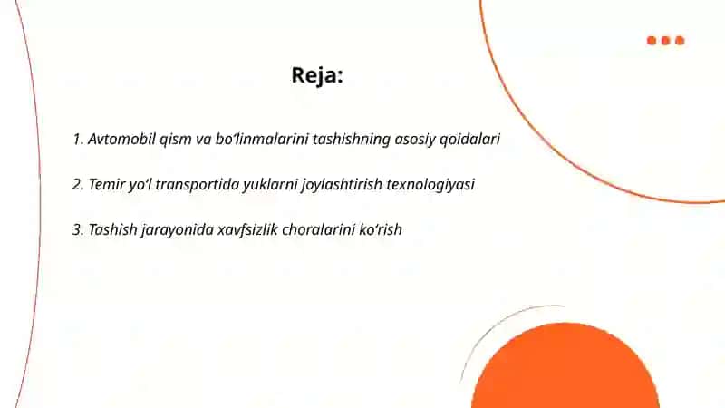 Avtomobil qism va boʻlinmalarini temir yoʻl transportida tashish 2