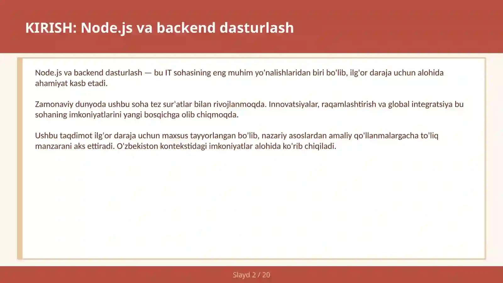 Node.js va backend dasturlash 2