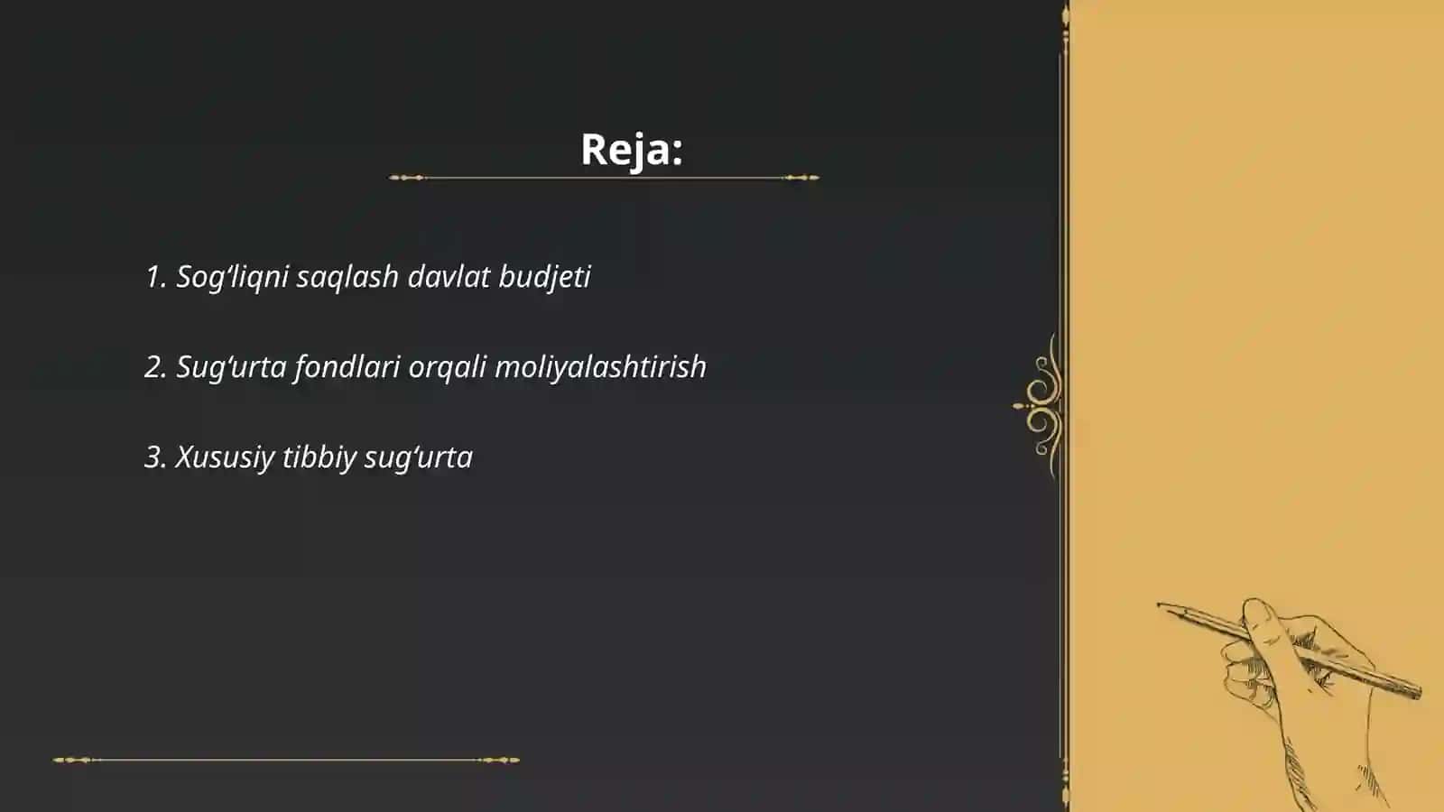 Sogʻliqni saqlash tizimi harajatlarini moliyalashtirish manbalari 2