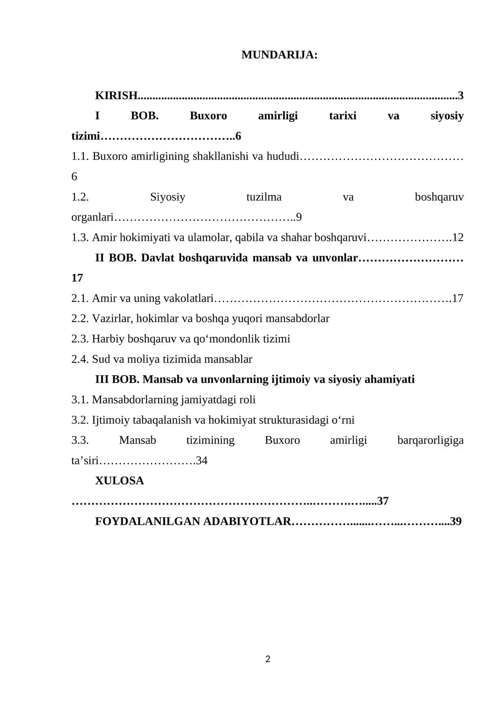 Buxoro amirligi davlat boshqaruvida mansab va unvonlar 2