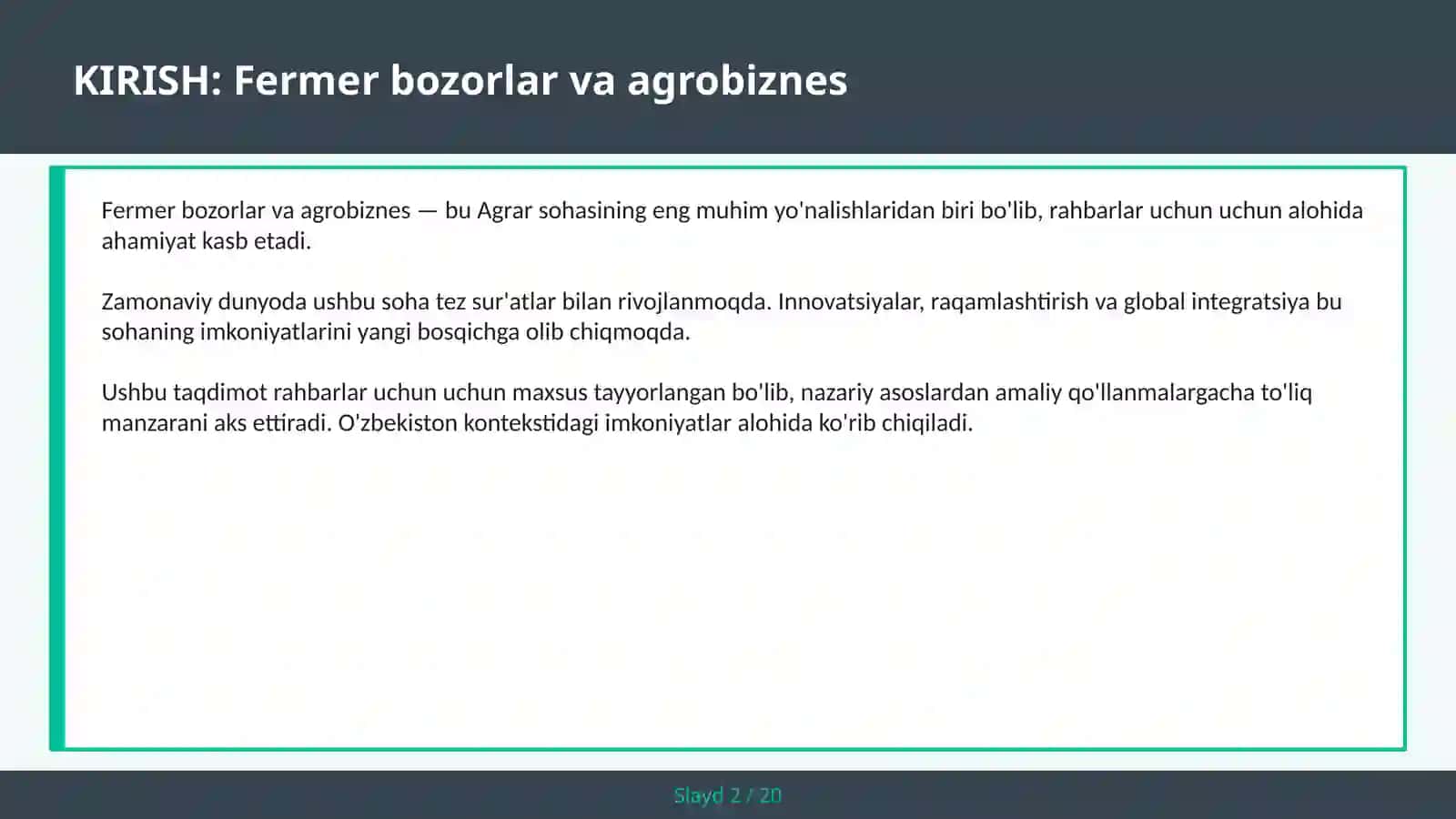 Fermer bozorlar va agrobiznes 2