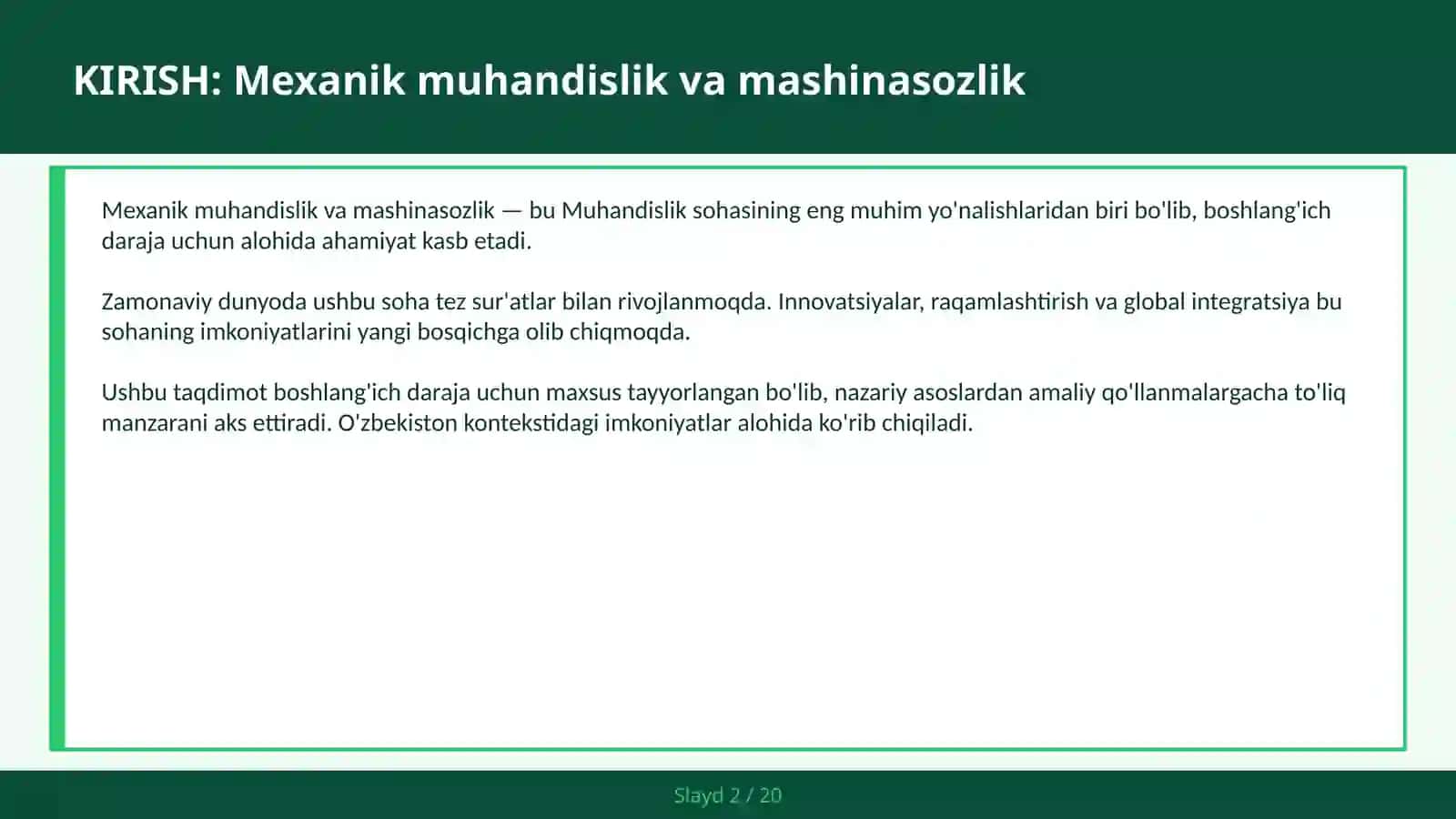 MEXANIK MUHANDISLIK VA MASHINASOZLIK 2