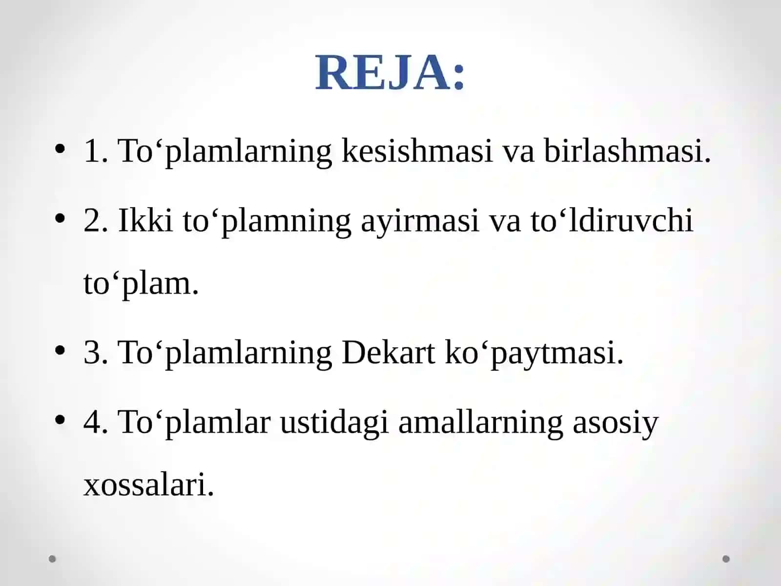 BOSHLANG‘ICH MATEMATIKA KURSI NAZARIYASI 2