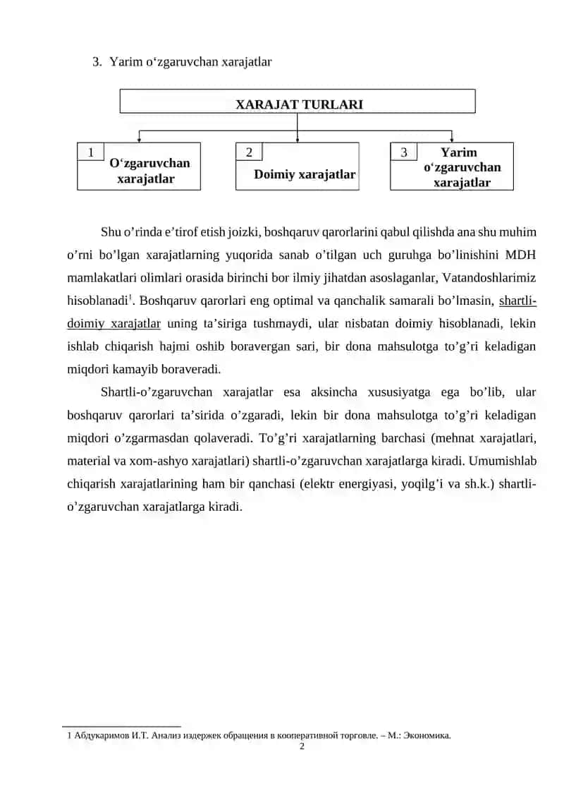 Xarajatlar tarkibi (Doimiy va o’zgaruvchan xarajatlar) 2