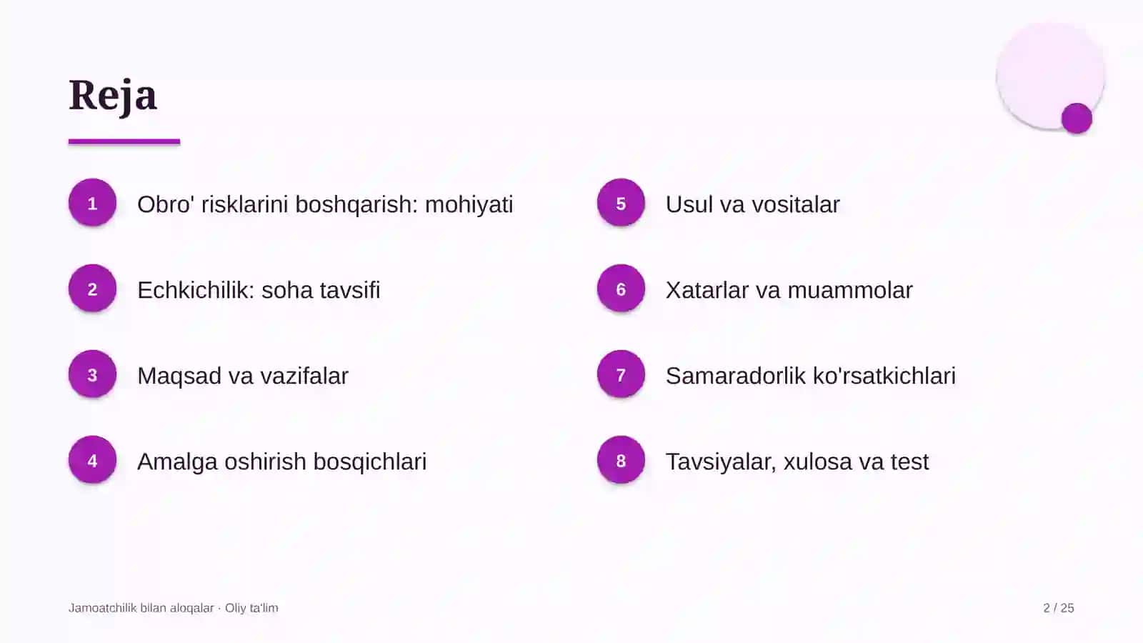 Echkichilikda obro' risklarini boshqarish 2