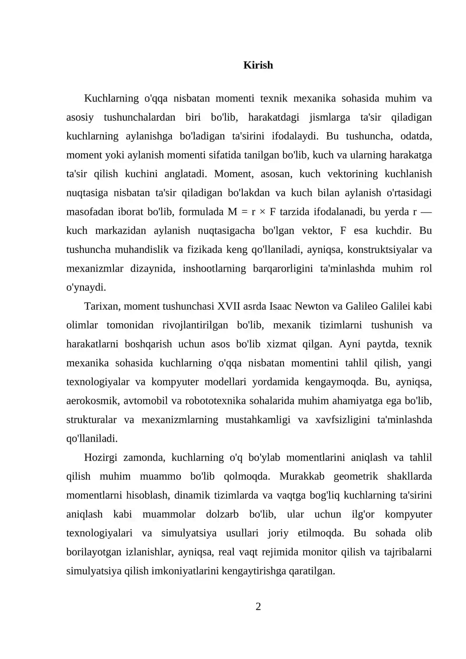 KUCHLARNING O'QQA NISBATAN MOMENTI 2