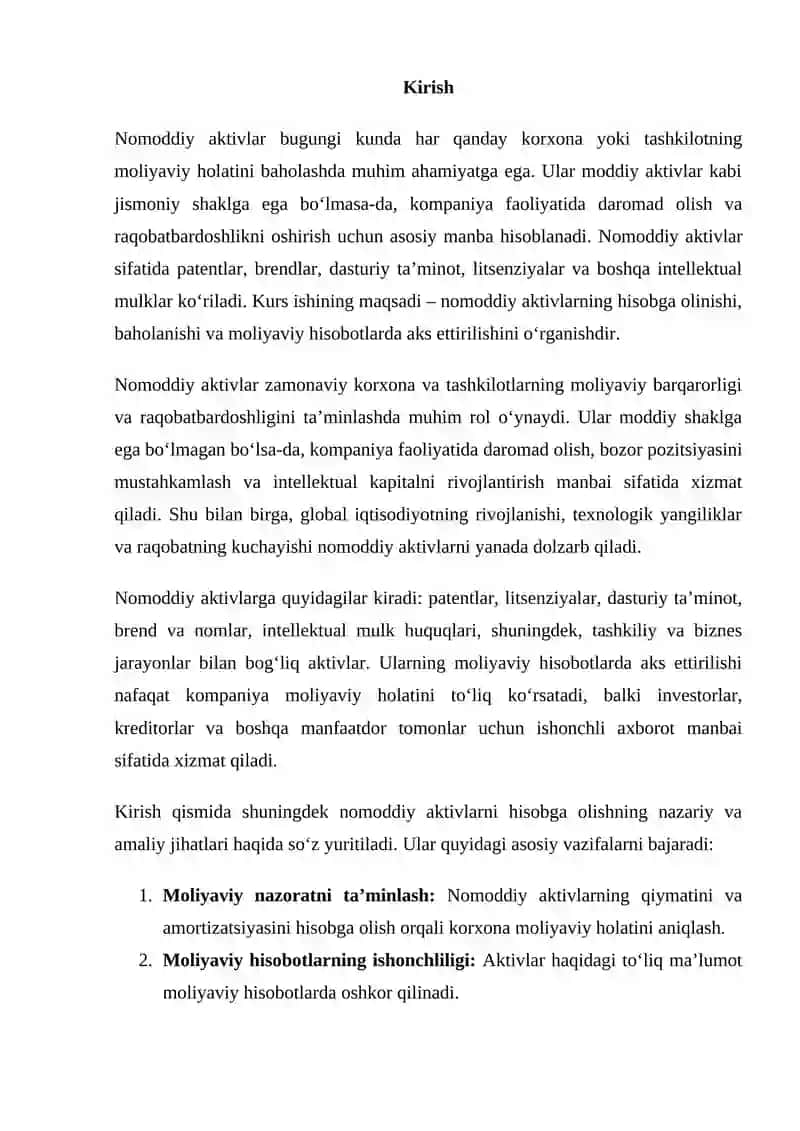 Nomoddiy aktivlar hisobi 2