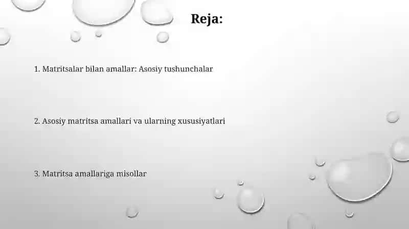 Matritsalar bilan amallar 2